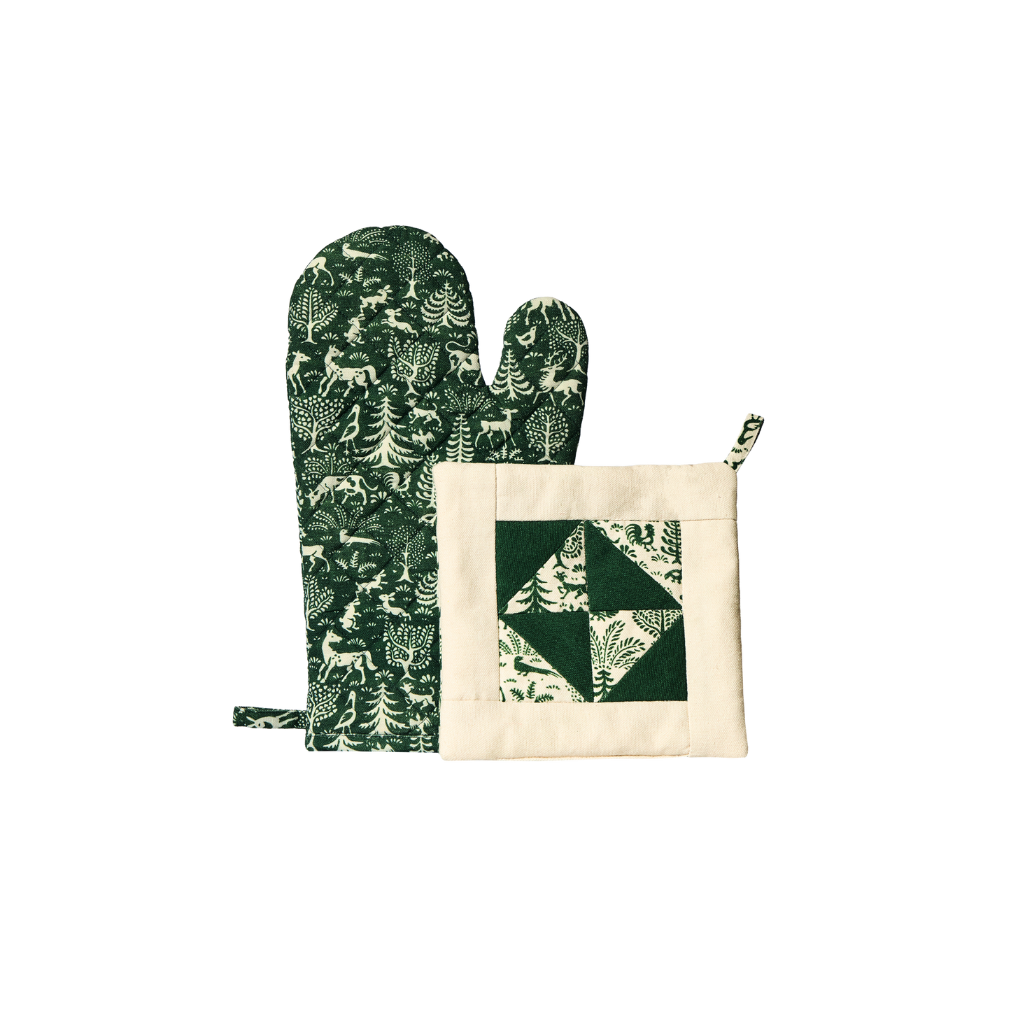 Tiere im Wald Quilted Oven Mitt & Pot Holder Set