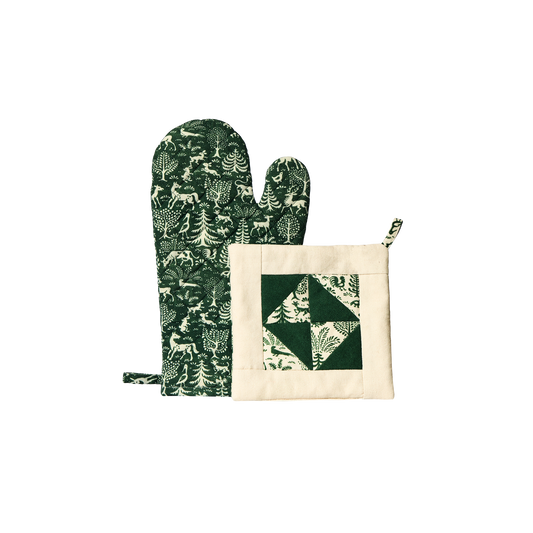 Tiere im Wald Quilted Oven Mitt & Pot Holder Set