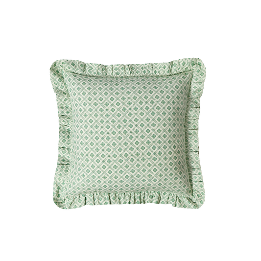 Green Zwölfermuster Ruffled Throw Pillow